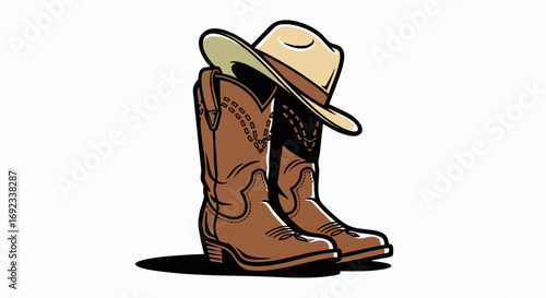 Classic cowboy boots and hat, ready for adventure, ideal for country western designs