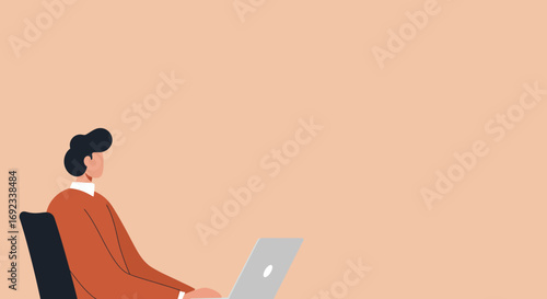 Young person working diligently on a laptop, representing remote work, online learning, or digital productivity. Ideal for business and technology concepts.