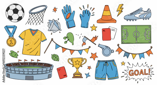 Exciting soccer game elements vector graphic for design projects and illustrations with a fun cartoon style