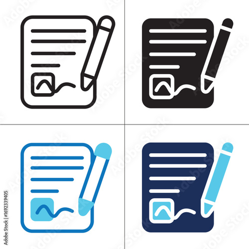 Contract Document icon set multiple style collection. Style include outline, solid, dual tone. Vector Illustration.