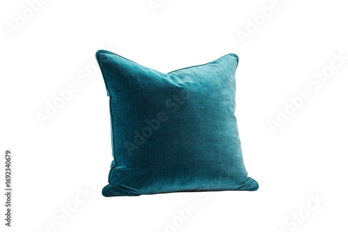 Teal velvet throw pillow isolated on transparent background