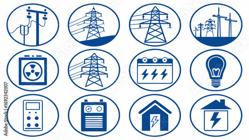 Blue Electricity Icons: Power Grid, Energy Sources, Home, Wallpaper, Cute Style