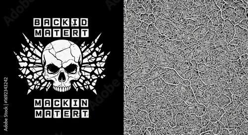 Grungy skull graphic with intricate neural network texture, perfect for edgy designs and alternative aesthetics