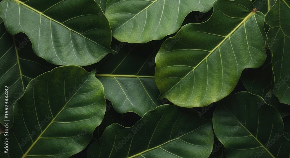 Obraz premium Lush Green Fiddle Leaf Fig Leaves Close Up for Natural and Botanical Background