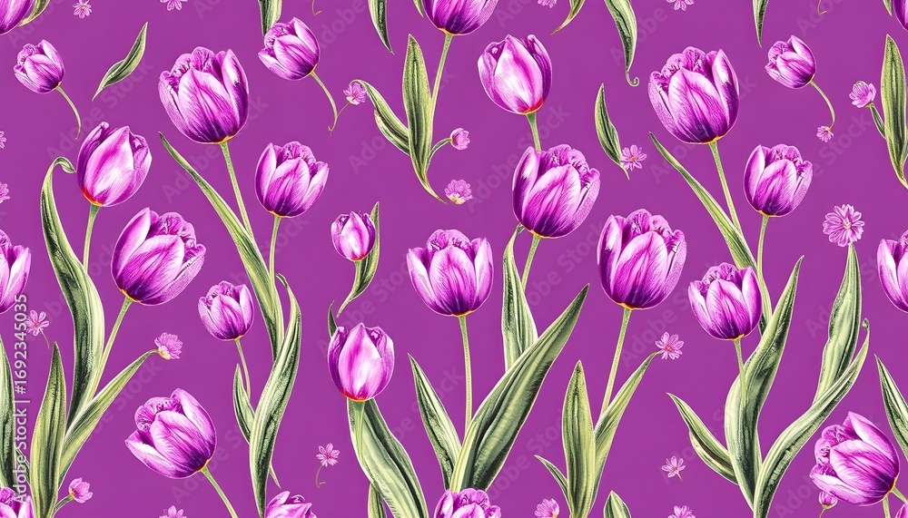 Obraz premium Elegant Seamless Pattern with Purple Mini Tulips