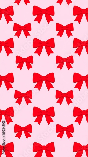 Red bows on pastel pink background