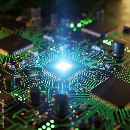 Illuminated Microchip - The Heart of Modern Technology.