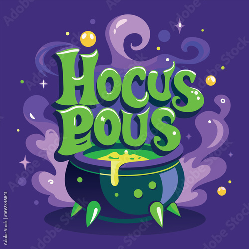 A mystical witch's cauldron bubbling with a glowing green potion under a starry night sky, a fun and whimsical illustration of magic for Halloween