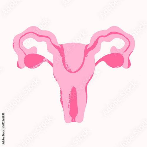Female reproductive system. Human internal Organs, body part. Pink modern style. Hand drawn trendy Vector illustration. Isolated design element. Icon, logo, print template 