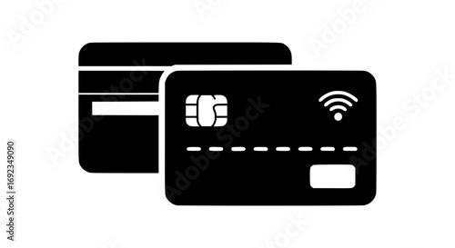 Modern contactless payment credit card icon with nfc and chip security