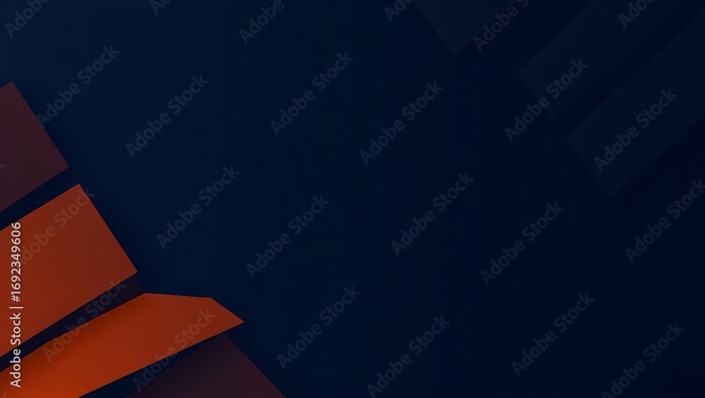 Obraz premium Dark navy blue and burnt orange 3D abstract geometric pattern, modern template style, sharp lines, suitable for cover layout or marketing material