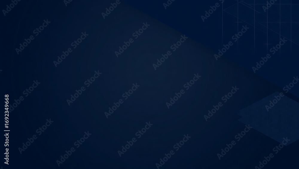 Obraz premium Dark navy blue gradient background with precise square grid elements and stylish paper-cut stripe diagonals, perfect for modern digital headers