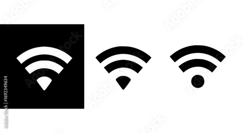 Three wi-fi signal icons showing strength variation with textured edges and a solid black background square