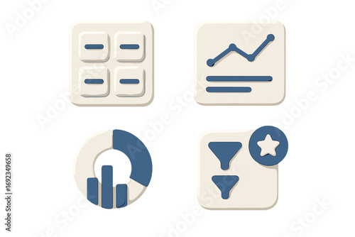 Collection of modern business data analytics dashboard interface icons for web and mobile applications