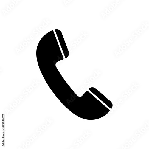 Simple black silhouette of a classic telephone handset icon for communication