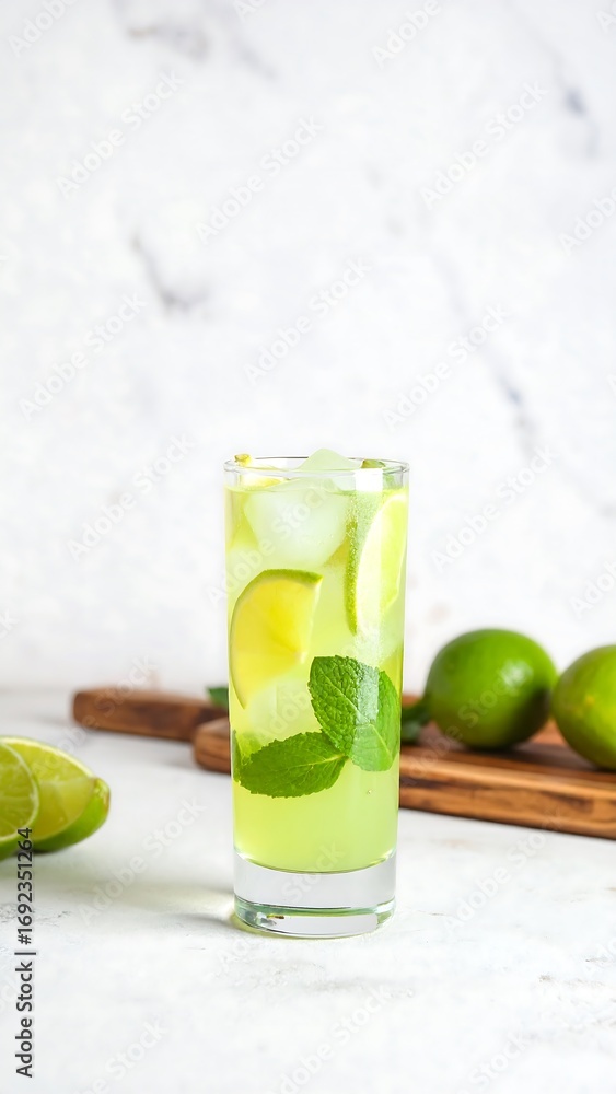 Fototapeta premium Refreshing lime drink with mint