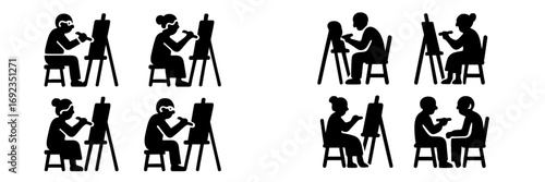 Senior artists painting on canvas with easels, depicting creative leisure activities and artistic pursuits in retirement