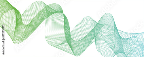 Abstract digital wave pattern consisting of smooth, flowing lines in a teal gray gradient. Waves curve and overlap fluidly, stretching horizontally across with soft gradients.Freshness.