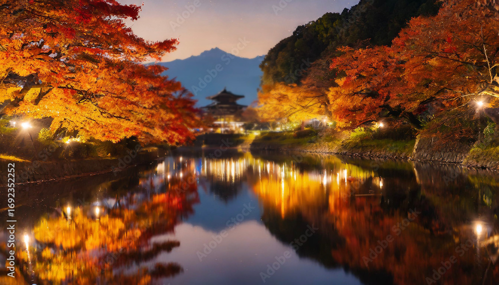 Naklejka premium 秋 紅葉 京都 日本 ai生成画像
