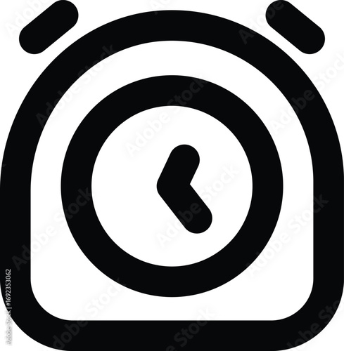 a black and white alarm clock icon