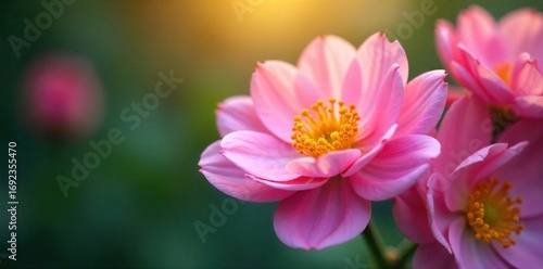 Close-up shot of delicate, vibrant flowers, petals softly illuminated, conveying a sense of calm and floral freshness  Perfect for spa, wellness, and beauty applications , spring, floral, beautiful