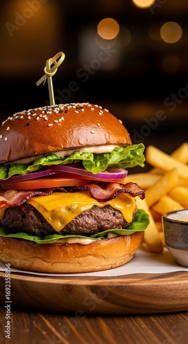 Delicious Burger with Fries - A Mouthwatering Culinary Experience.