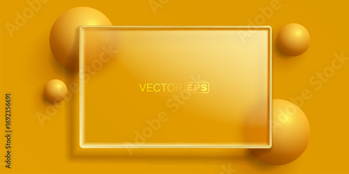 Glass frame with colored spheres on background. Vector illustration