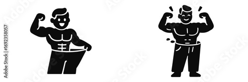 Muscular man silhouette for weight loss and body transformation, showing slim waist and strong biceps