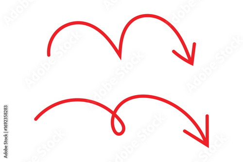 Hand drawn down arrow icon vector, doodle drawn two arrow pointing down direction for highlight and emphasize vector illustration