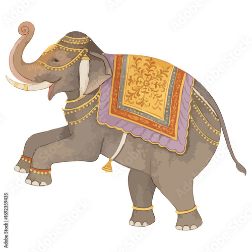 Indian traditional elephant with Jewels and cloth Isolated on Transparent PNG Background- Watercolour Art