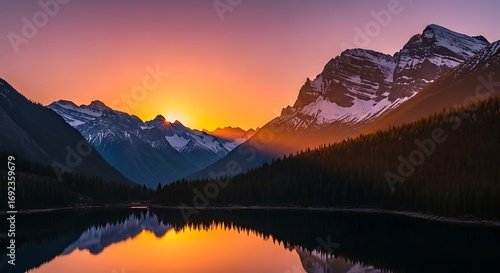 Majestic Mountain Reflection at Sunset - A Serene Landscape.