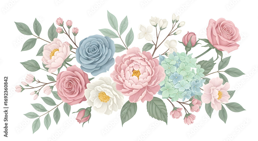 Fototapeta Floral Arrangement with Pastel Flowers for Decorative Design