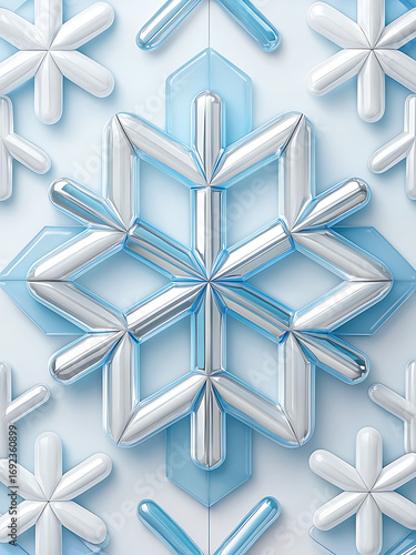 This is a fresh and modern take on classic winter themes. The collection features sophisticated 3D snowflake and geometric patterns in a clean palette of white, blue, and metallic silver, perfect for 