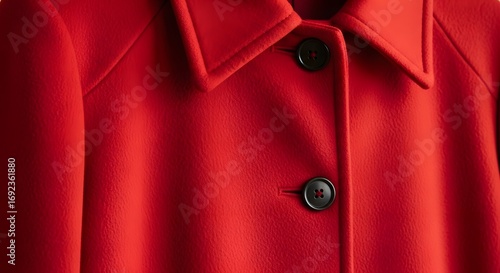 Close-Up Of A Chic Red Wool Coat With Dark Buttons
