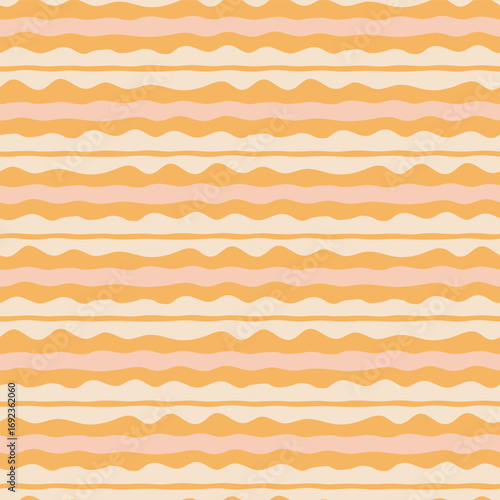 Seamless pattern with orange stripes on yellow background, hand drawn vector illustration for packaging, fabric and textile