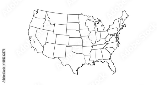 United States Map Outline on White Background