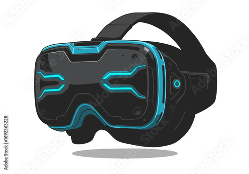 A sleek, modern virtual reality headset with futuristic blue accents and ergonomic design, ready for immersive gaming experiences