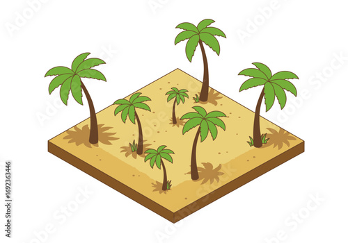 Island Oasis Isometric Palm Trees on Sandy Terrain for Tropical Escape Designs