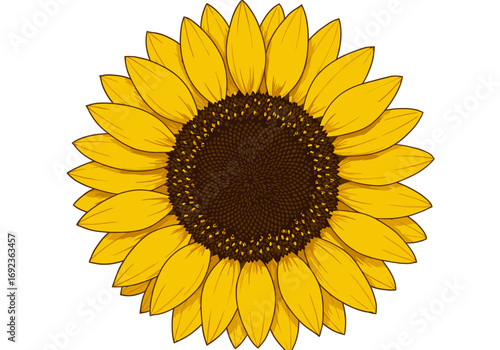 Vibrant Sunflower Illustration A Detailed Botanical Drawing of a Bright Yellow Flower with Textured Petals