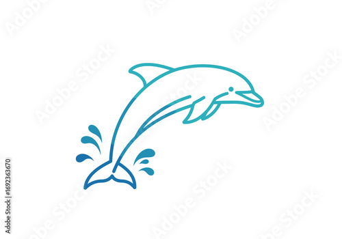 Dynamic line art illustration of a majestic dolphin leaping gracefully from ocean waves, symbolizing freedom, marine life, and aquatic beauty in a minimalist style