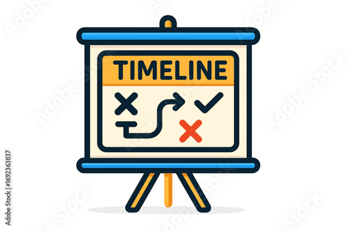 Timeline chart with checkmarks and crosses on presentation board timeline strategy planner