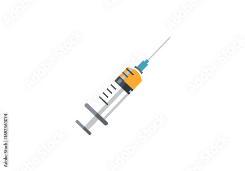 Syringe for injection with needle and yellow medicine in clear vector shot