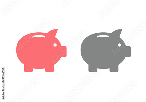Pink and Gray Piggy Bank Icons Savings, Finance, Money, Budget, Investment
