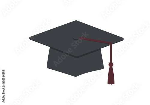 Classic black graduation cap with a vibrant red tassel, representing academic achievement, educational success, completion, and the pursuit of future knowledge