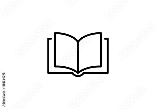 Open book icon symbolizing knowledge and education, a simple line art representation of an open book with pages spread, perfect for learning and information resources