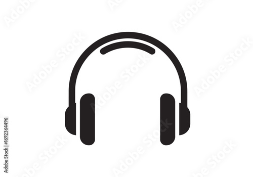 Sleek black headphones icon for digital audio, music listening, and sound technology applications on a clean white background, ideal for UI and UX design