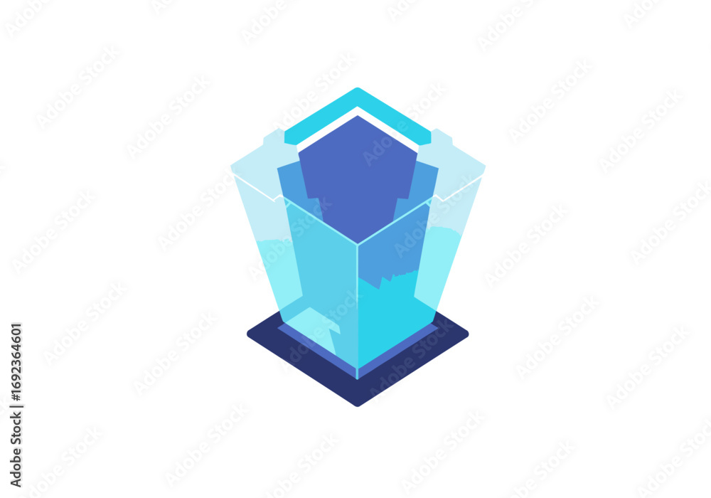Fototapeta premium Stylized Isometric Illustration of a Glowing Blue Digital Server Stack or Data Center Structure Symbolizing Cloud Computing and Advanced Technology Concepts