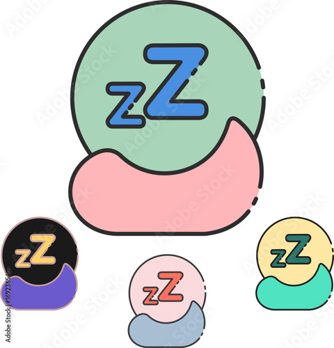 Vibrant, modern sleep icons and symbols featuring 'zZ' graphics in various color palettes for rest, relaxation, and sleep-related concepts