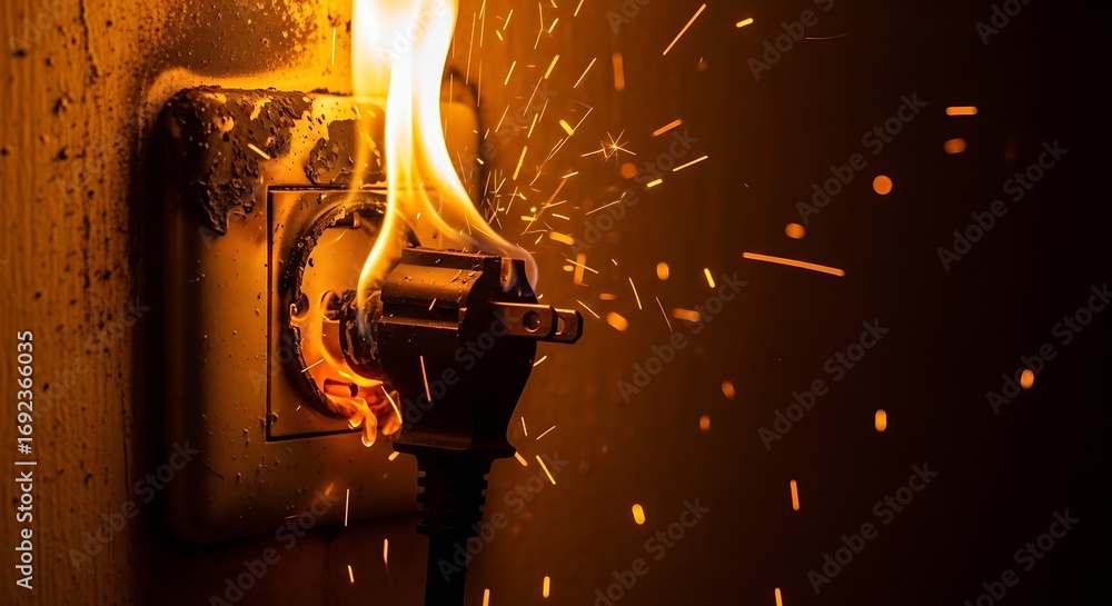 custom made wallpaper toronto digitalElectrical fire hazard a dangerous situation with flames erupting from an outlet, highlighting the risk of short circuits and the importance of safety