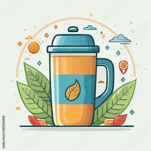Cartoon Style Insulated Beverage Cup With Autumn Leaves
